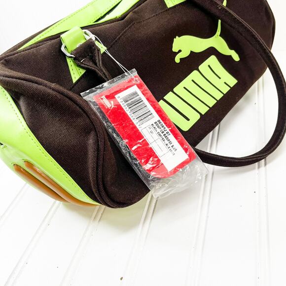 PUMA Weekend Bag Dark Brown & Green Puma Purse With Tags Barrel Bag NWT - Picture 4 of 10